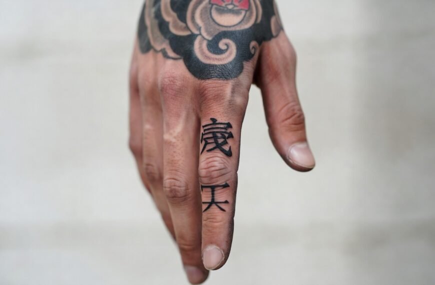 A Japanese hand with a triggerfinger tattoo, captured with a shallow depth of field emphasizing the tattoo.