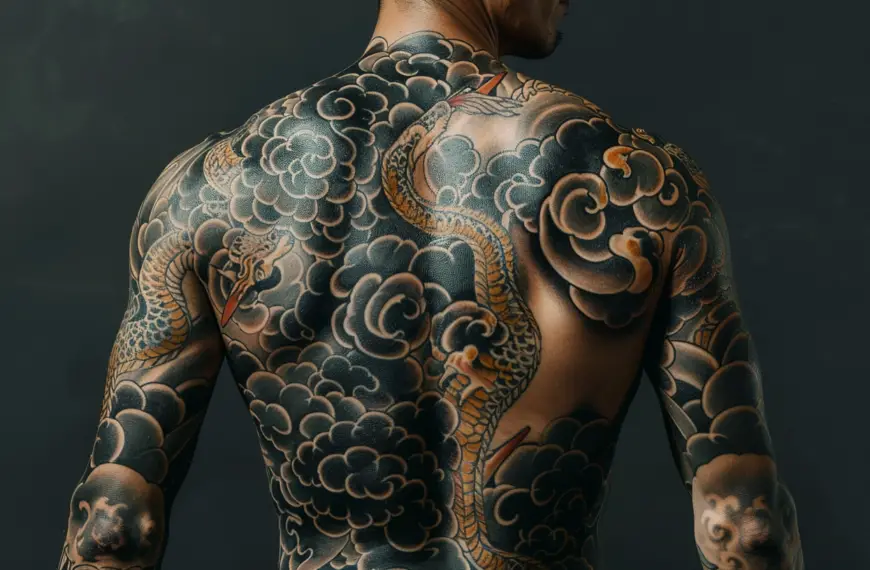Japanese Tattoos Clouds with a man with a back tattoo full of clouds