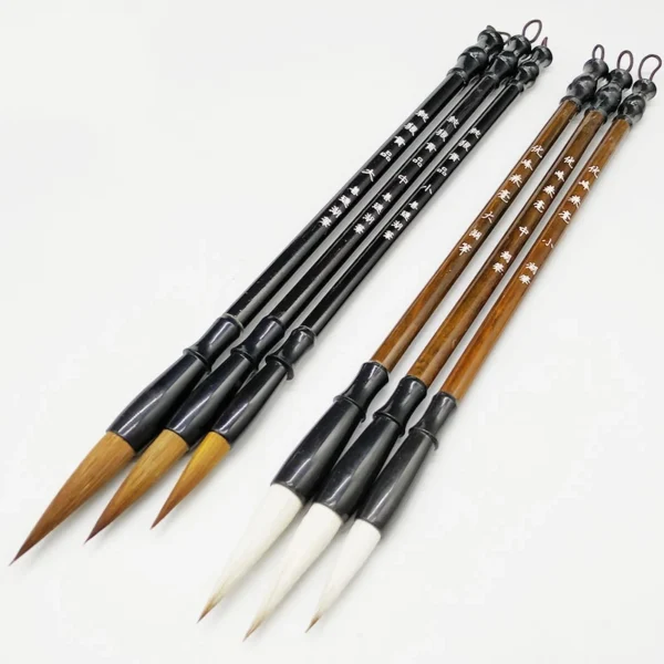3Pcs White Woolen Brush Brown Weasel Wool Hair Chinese Japanese Calligraphy Brush Pen Set Art For 1