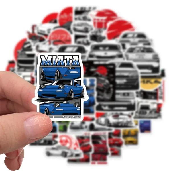 50pcs Japanese Modified Racing Car Stickers For Stationery Scrapbook Scrapbooking Material JDM Sticker Craft Supplies Vintage 3