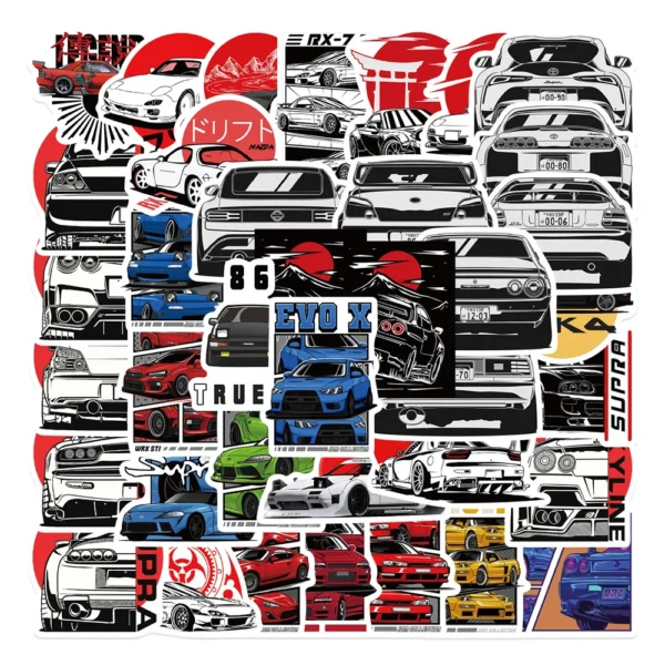 50pcs Japanese Modified Racing Car Stickers For Stationery Scrapbook Scrapbooking Material JDM Sticker Craft Supplies Vintage