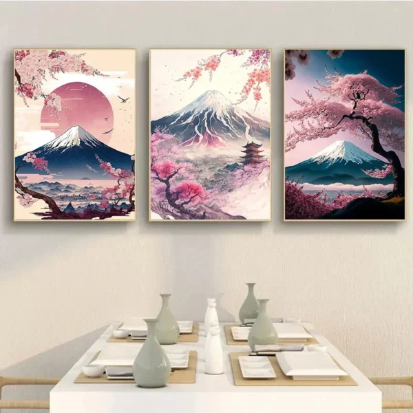 Japanese Cherry Blossom Fuji Mountain Sunset Tokyo Scenery Poster HD Printed Canvas Painting Wall Art Pictures 2