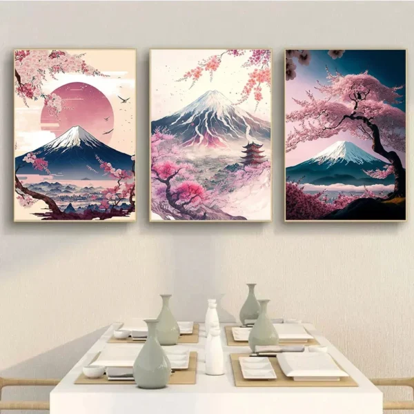 Japanese Fuji Art: Cherry Blossom Sunset Canvas