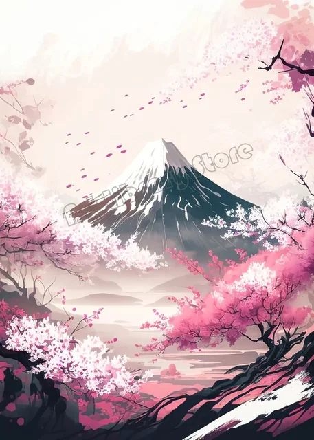 Japanese Cherry Blossom Fuji Mountain Sunset Tokyo Scenery Poster HD Printed Canvas Painting Wall Art