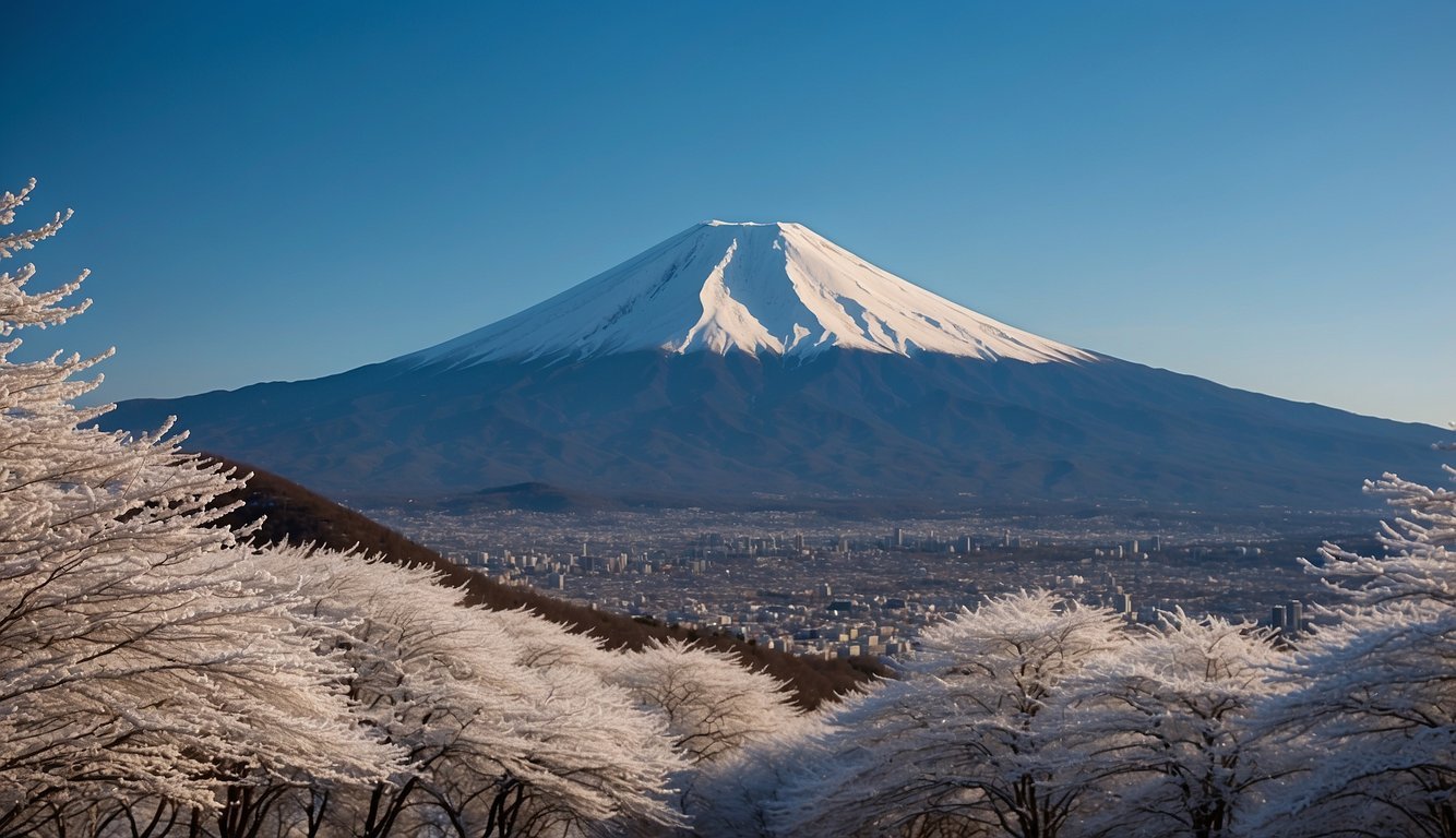 Fuji Japan with a beautiful blue sky and mount fuji in the back