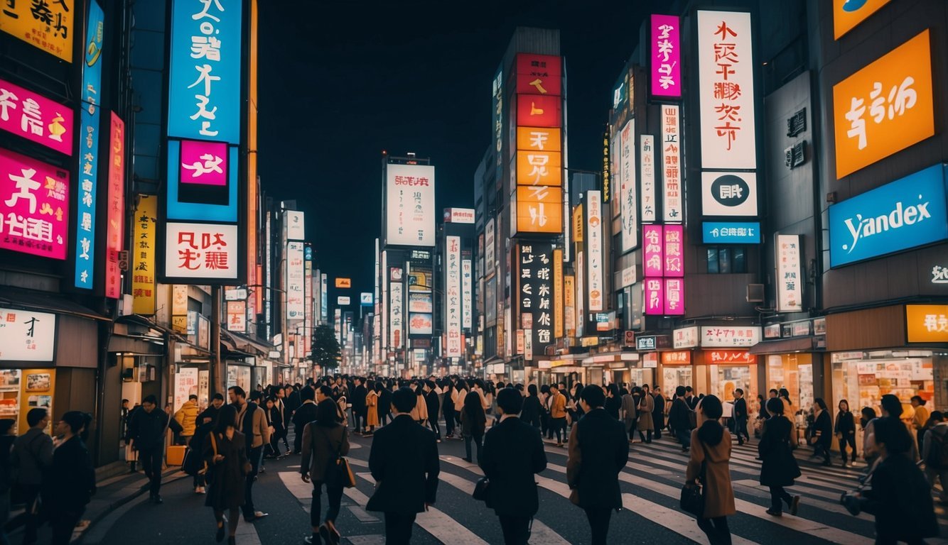 Yandex Japan with a street full of people on shibuya crossing searching their way