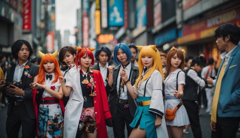 Tokyo Revengers Cosplay with several people standing in cosplays in the streets of tokyio
