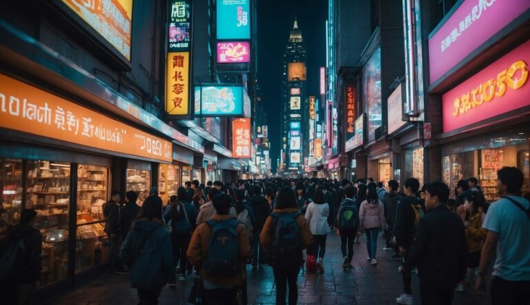 Akihabara Anime Shopping with a street full of people shopping