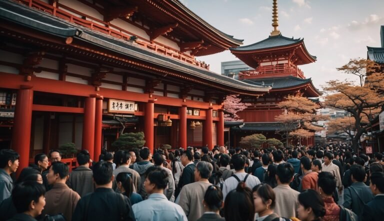 Asakusa Tokyo with senso ji temple with people in front