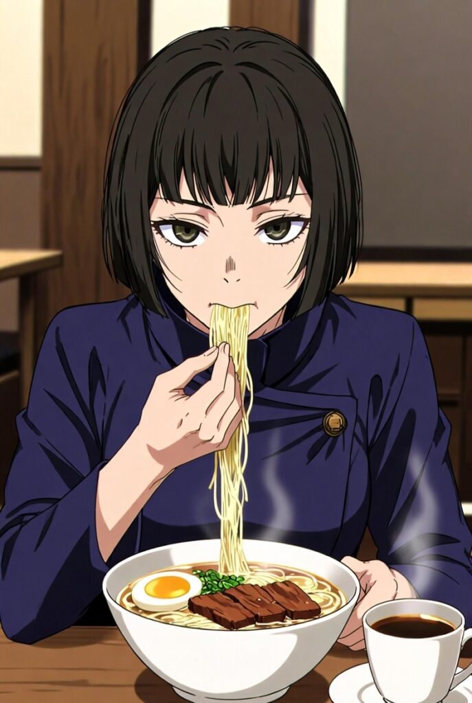 A photo of a table filled with various Japanese
food. There are bowls of ramen, sushi rolls, tempura, and matcha. There are also plates with gyoza and sashimi. The background is a traditional Japanese setting with a tatami mat floor and shoji screens.