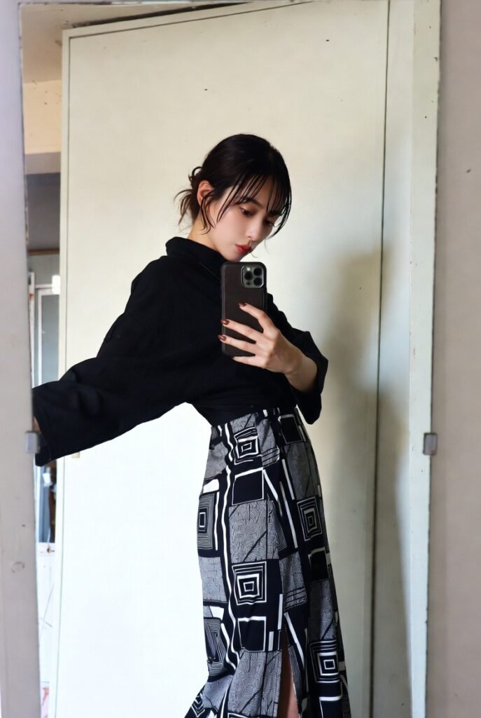 japanese women summer wide skirt outfits